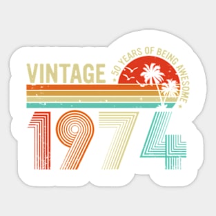 50 Year Old Retro Gifts Vintage 1974 50Th Birthday Men Women Long Sleeve T-Shirt Sticker